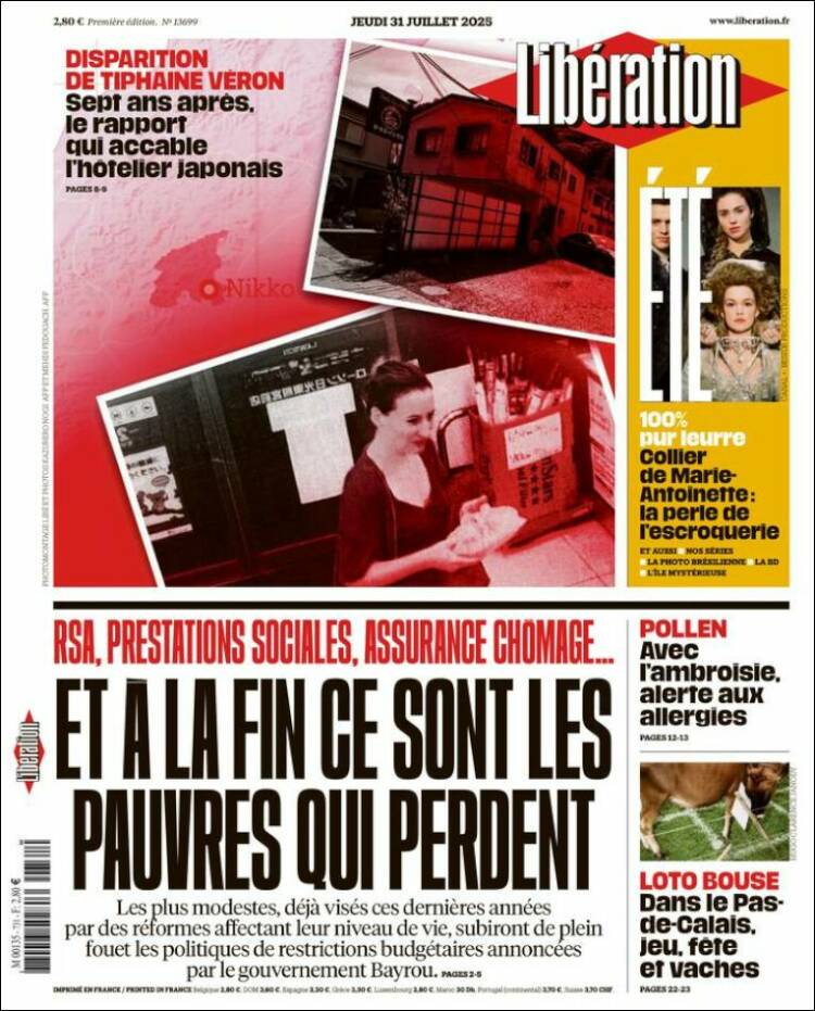 Portada de Libération (Francia)