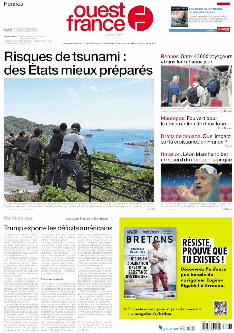 Portada de Ouest France (Francia)