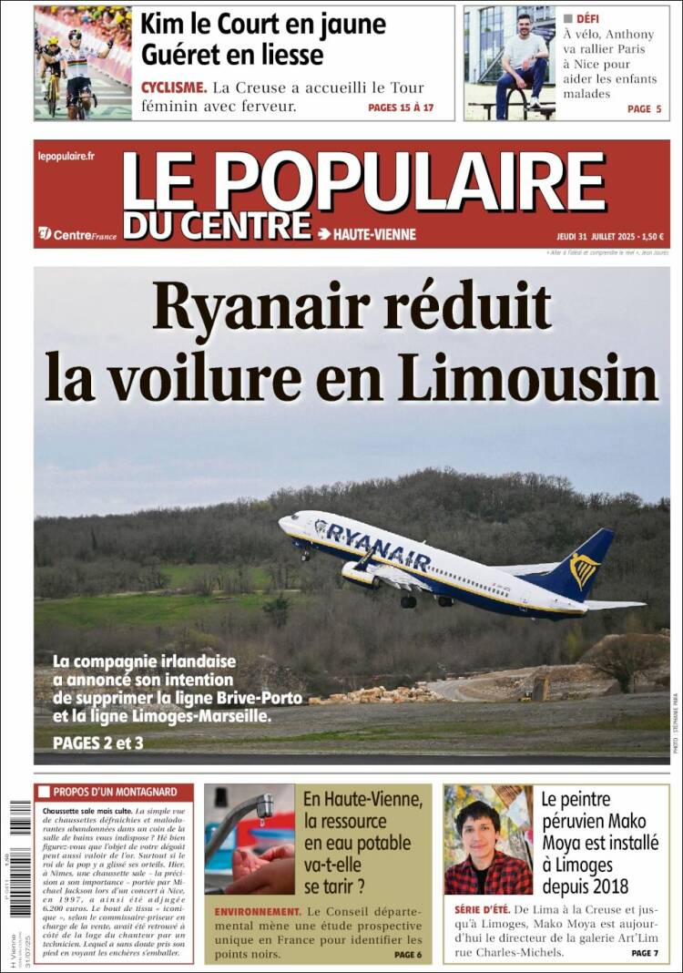 Portada de Le Populaire du Centre (Francia)