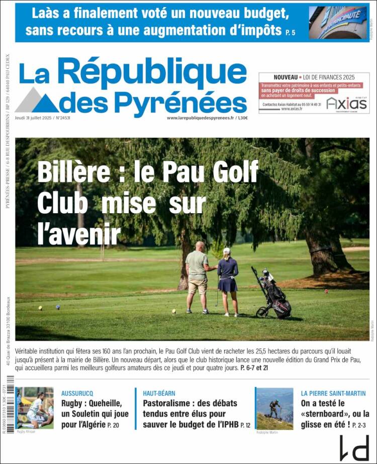 Portada de La République des Pyrénées (Francia)