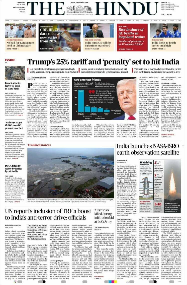 Portada de The Hindu (India)