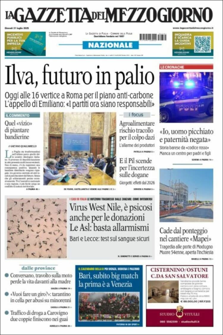 Portada de La Gazzetta del Mezzogiorno (Italy)