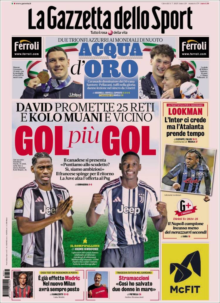 Portada de La Gazzetta dello Sport (Italie)