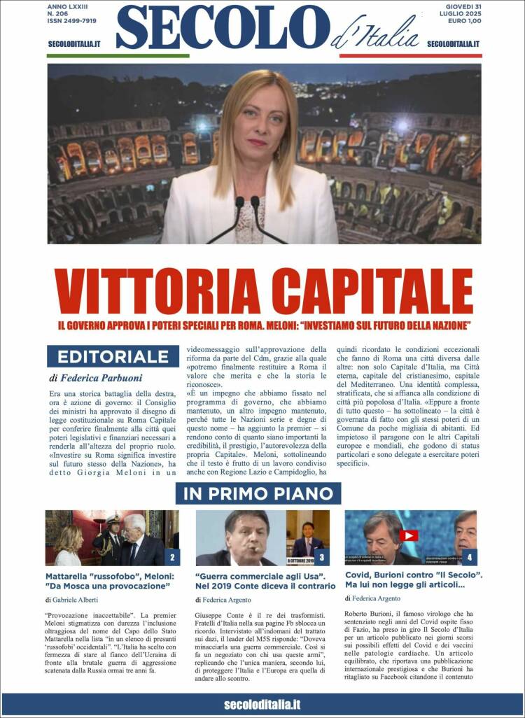 Portada de Secolo d'Italia (Italia)