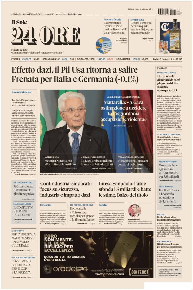 Portada de Il Sole 24 ORE (Italia)