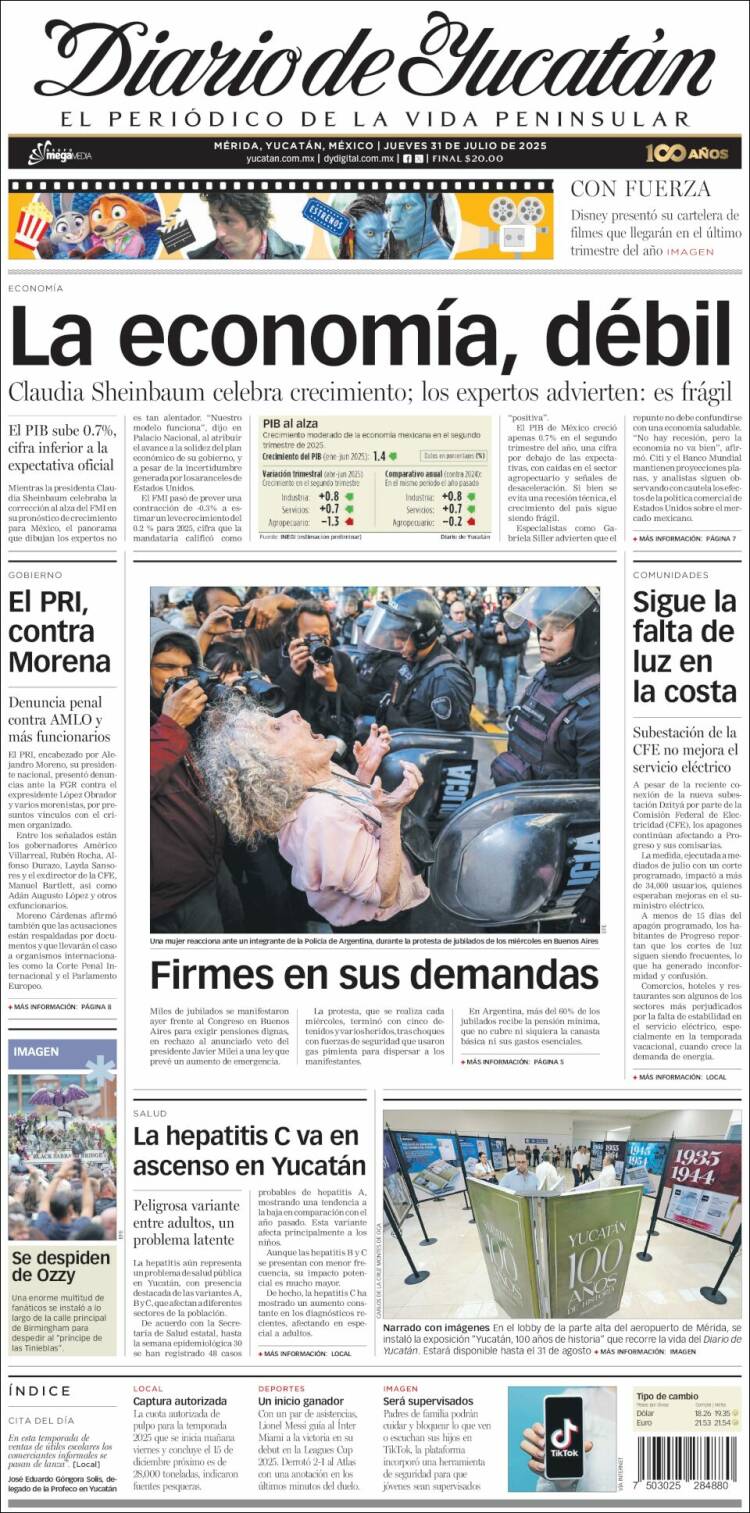 Portada de Diario de Yucatán (México)