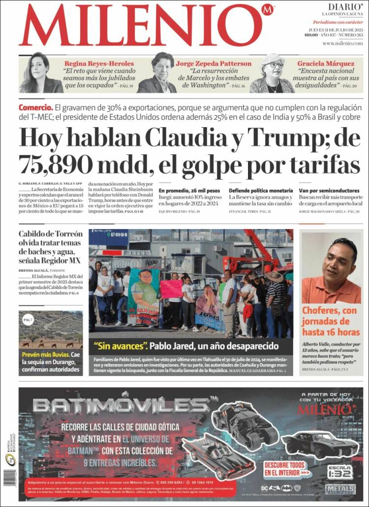 Portada de Milenio - Laguna (Mexique)