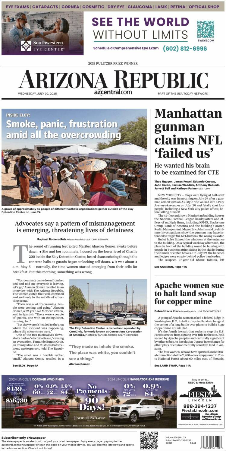 Portada de Arizona Republic News (États-Unis)