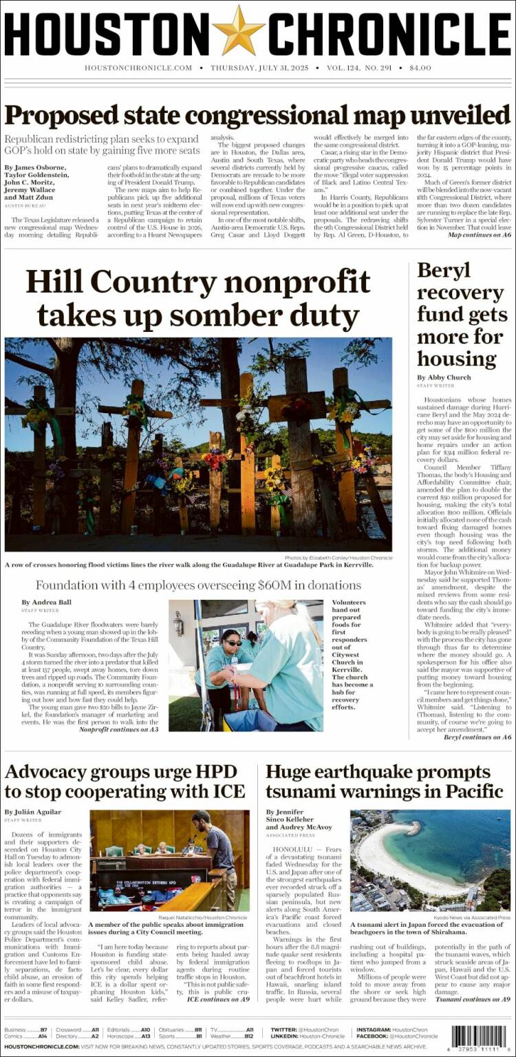 Portada de Houston Chronicle (USA)