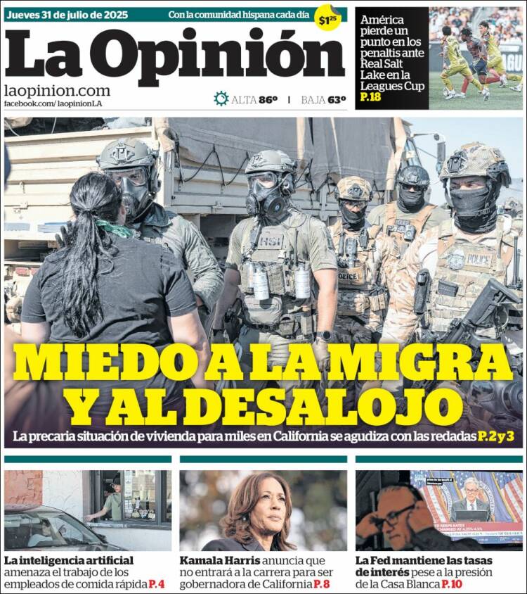 Portada de La Opinión (États-Unis)