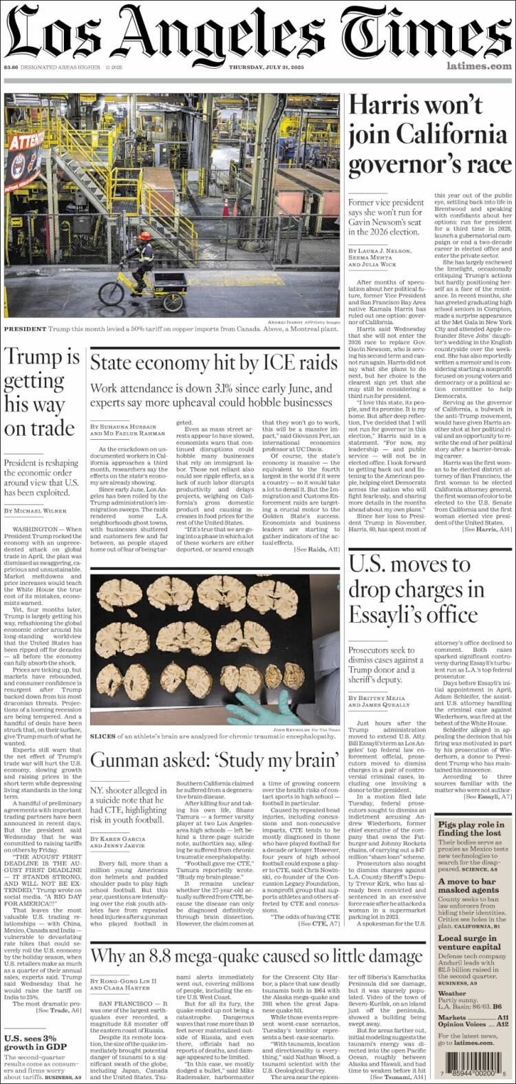 Portada de Los Angeles Times (USA)