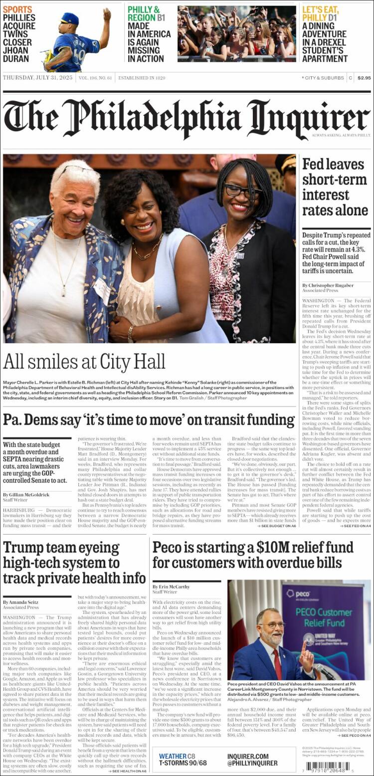 Portada de Philadelphia Inquirer (USA)