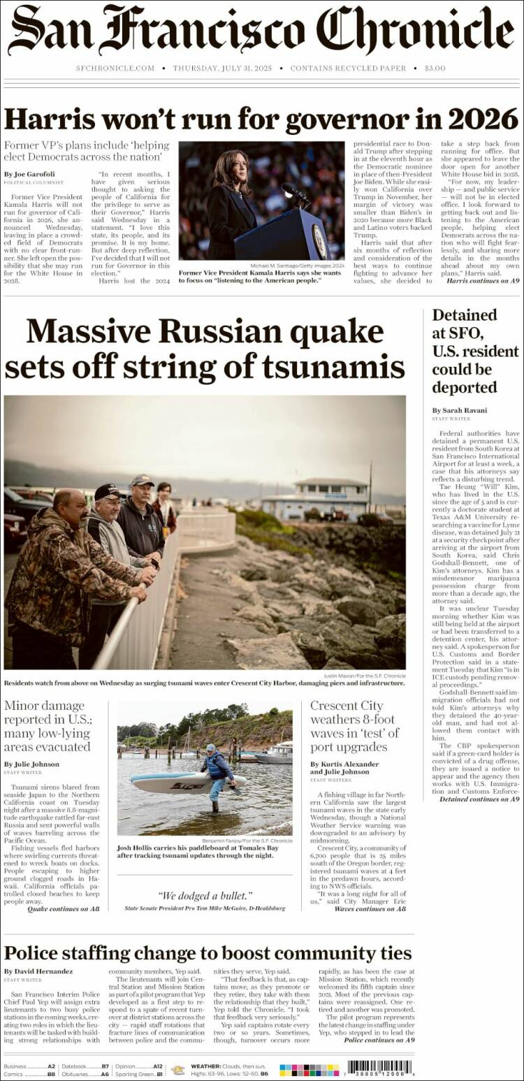 Portada de San Francisco Chronicle (USA)