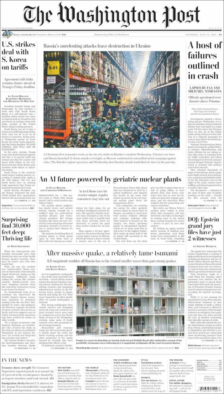 Portada de The Washington Post (USA)