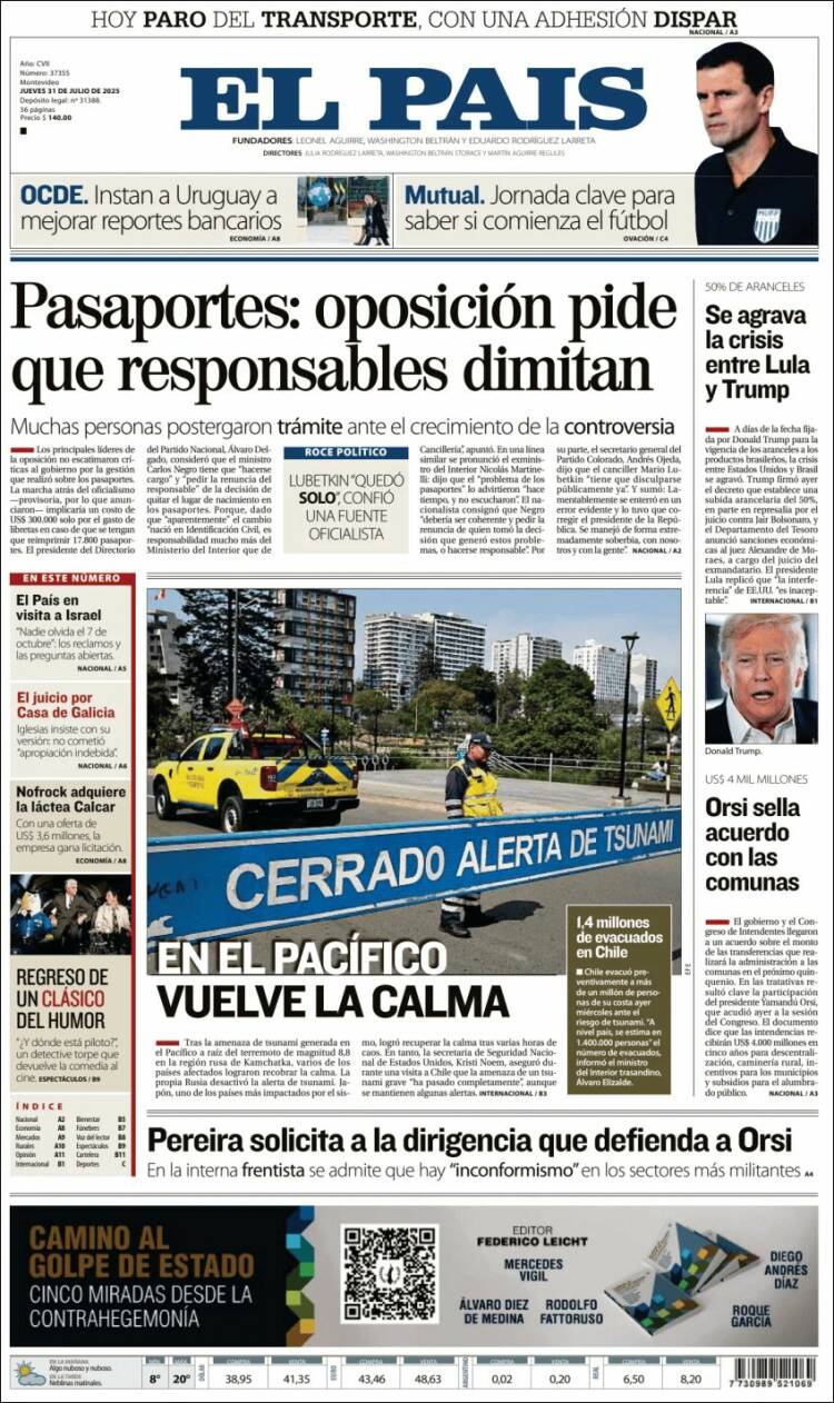 Portada de El País (Uruguay)