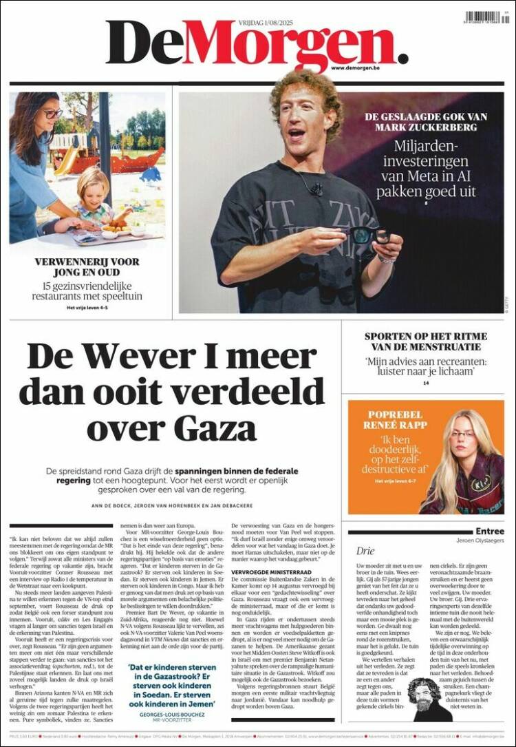 Portada de De Morgen (Belgique)