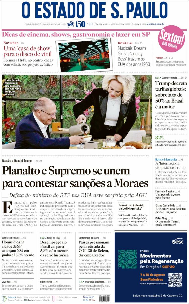 Portada de O Estado de São Paulo (Brasil)