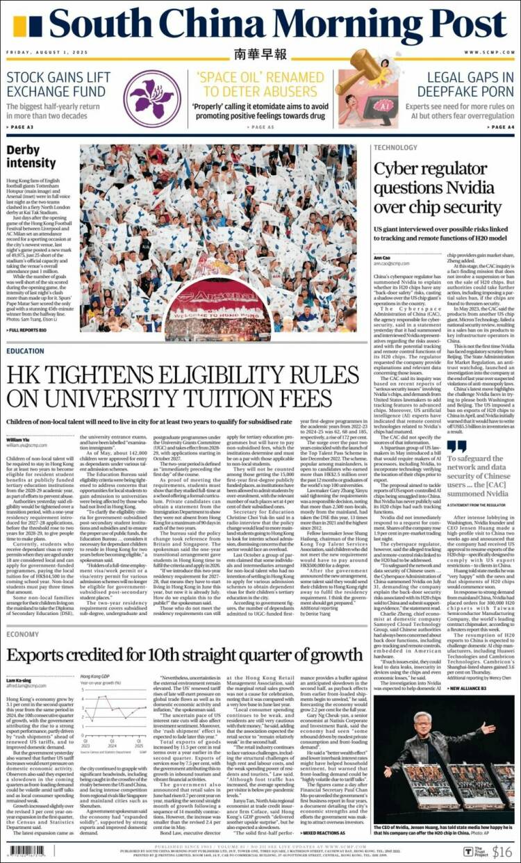 Portada de South China Morning Post (Chine)