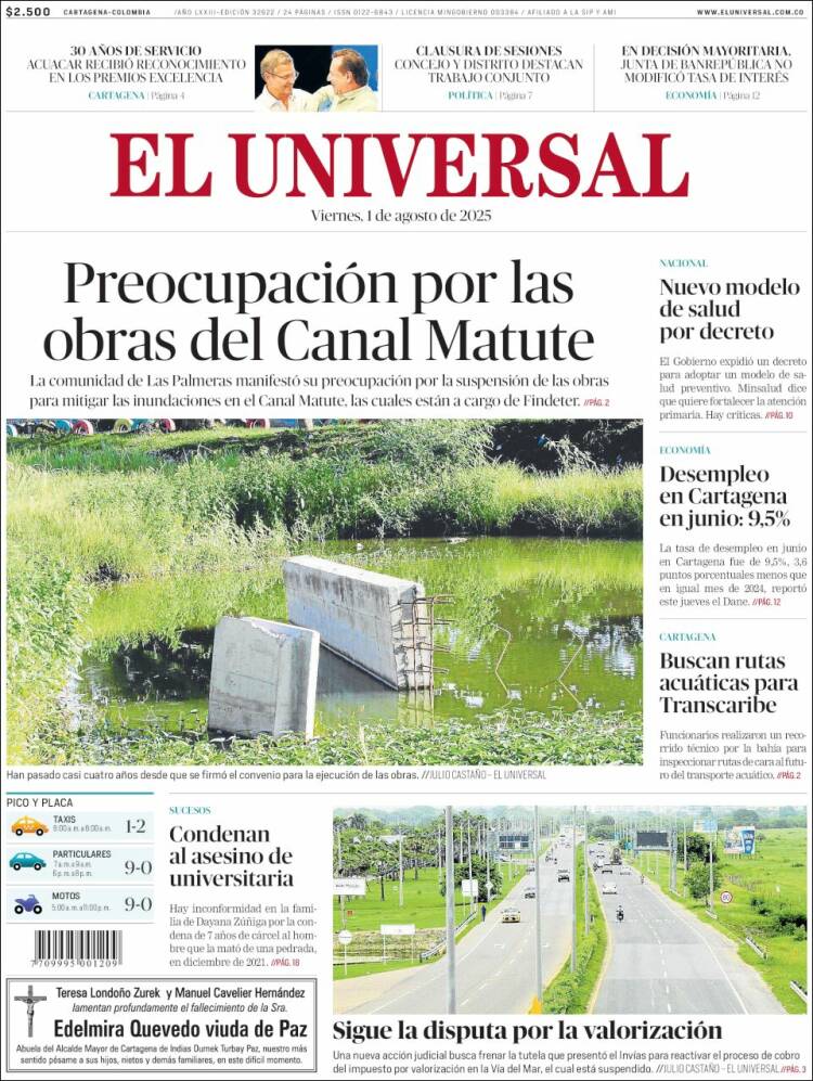 Portada de El Universal (Colombie)