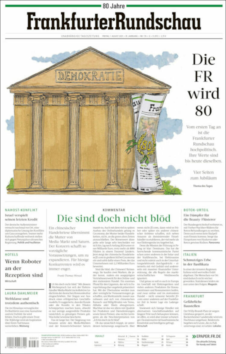 Portada de Frankfurter Rundschau (Allemagne)