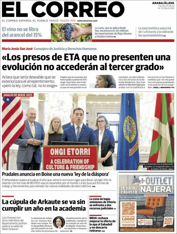 Portada de El Correo - Álava (Spain)
