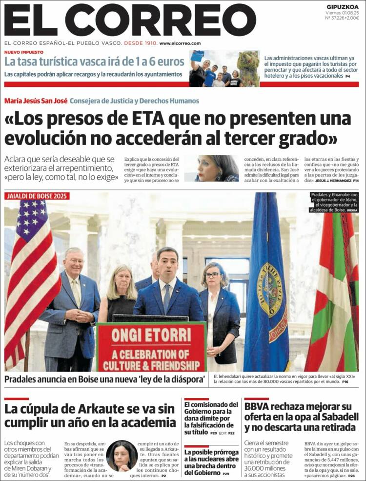 Portada de El Correo - Guipuzcoa (Spain)