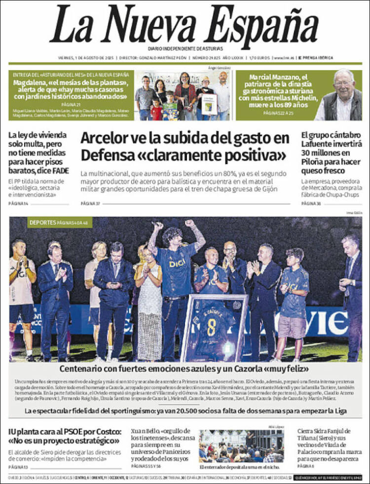 Portada de La Nueva España (Spain)