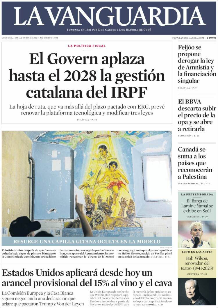 Portada de La Vanguardia (Espagne)