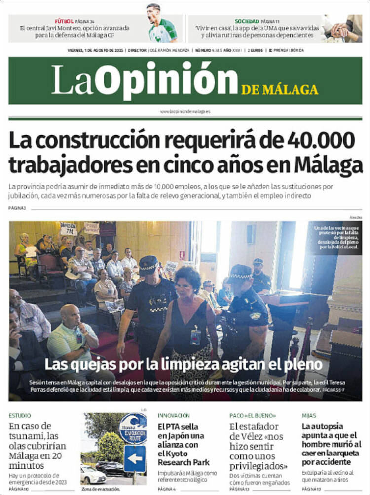 Portada de La Opinión de Málaga (Espagne)
