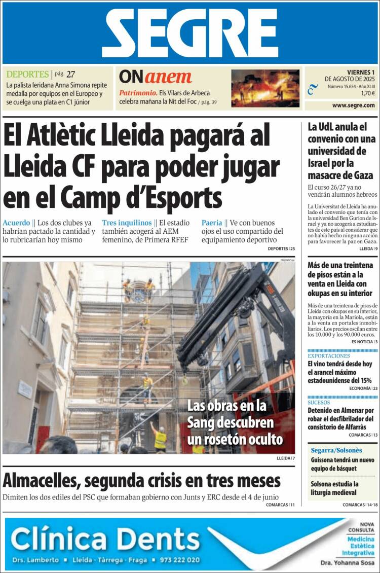 Portada de Segre  (Spain)