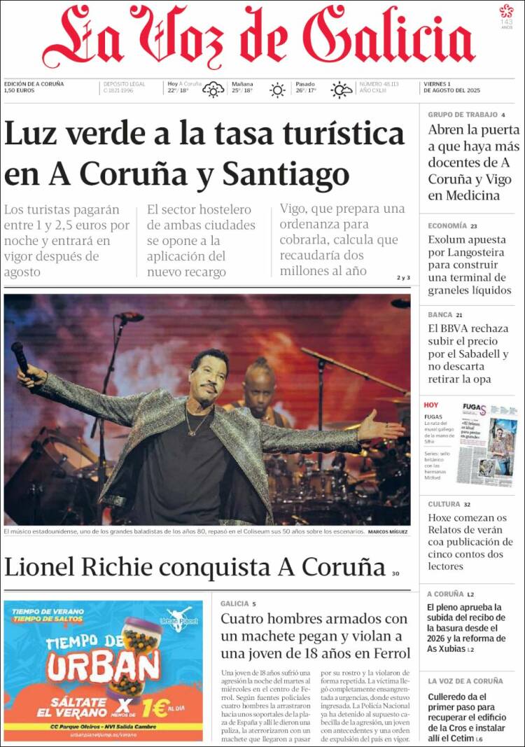 Portada de La Voz de Galicia (Espagne)
