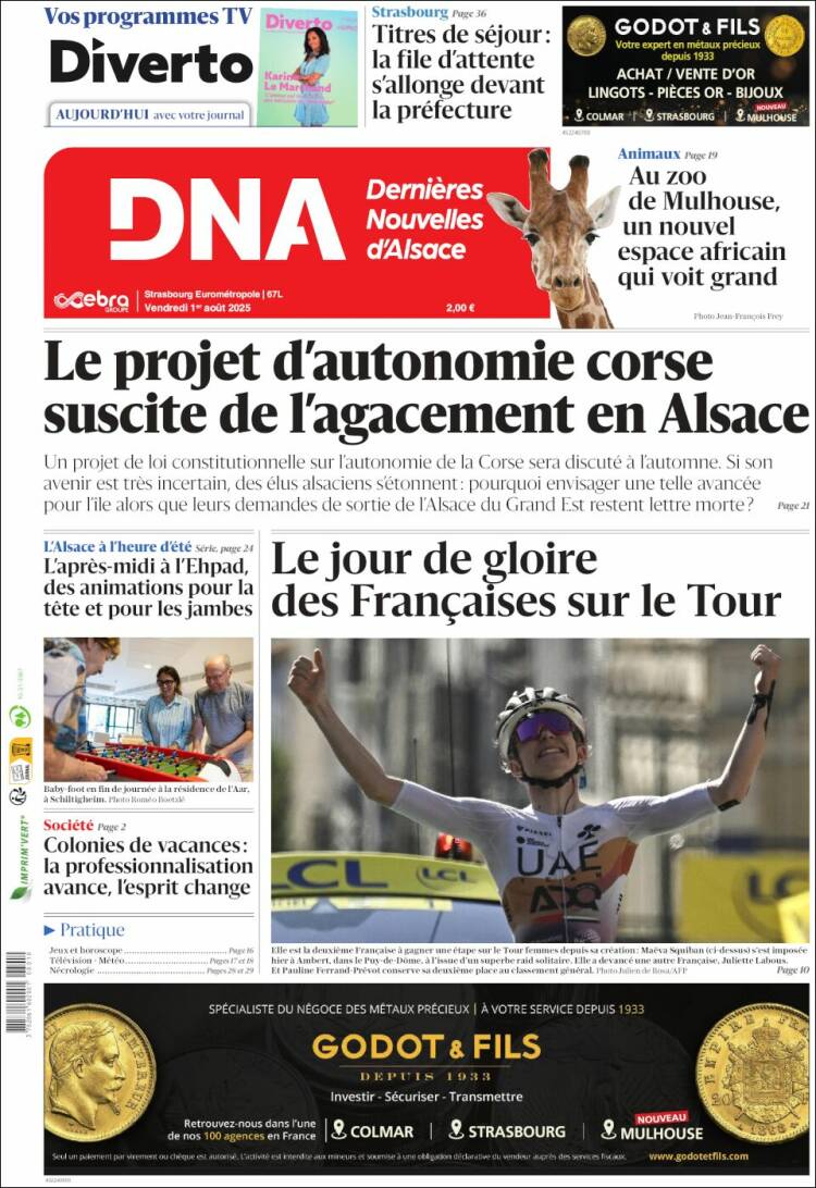 Portada de Les Dernières Nouvelles d'Alsace (France)