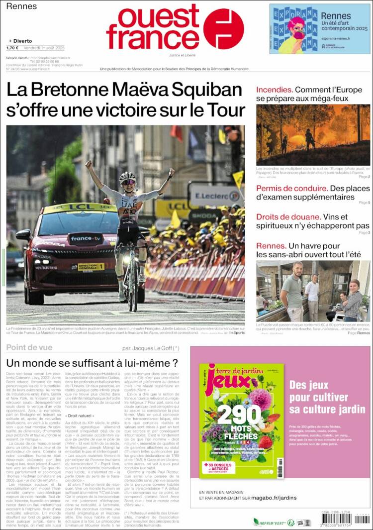 Portada de Ouest France (Francia)
