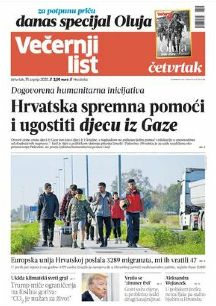 Portada de Večernji (Croatie)