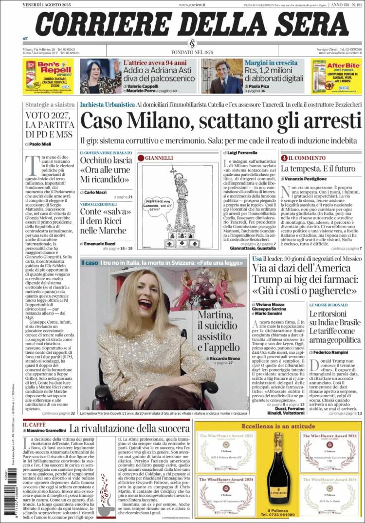 Portada de Corriere della Sera (Italy)