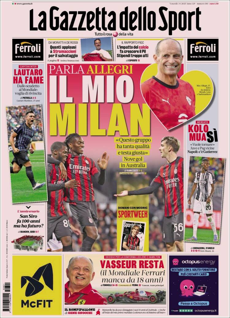 Portada de La Gazzetta dello Sport (Italia)