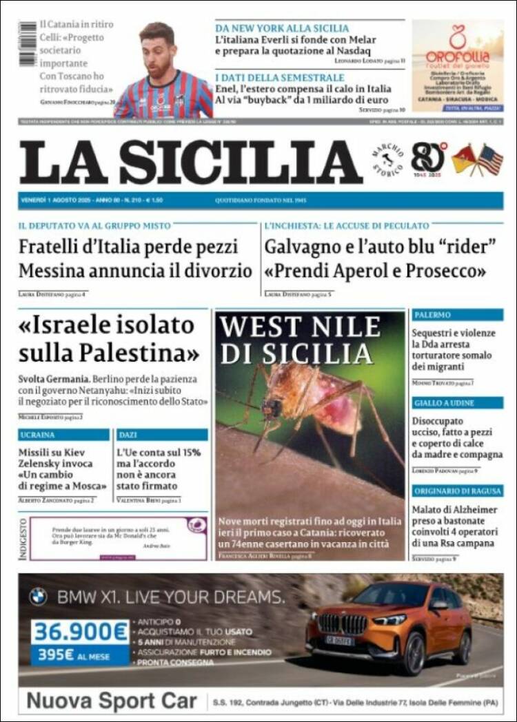 Portada de La Sicilia (Italia)