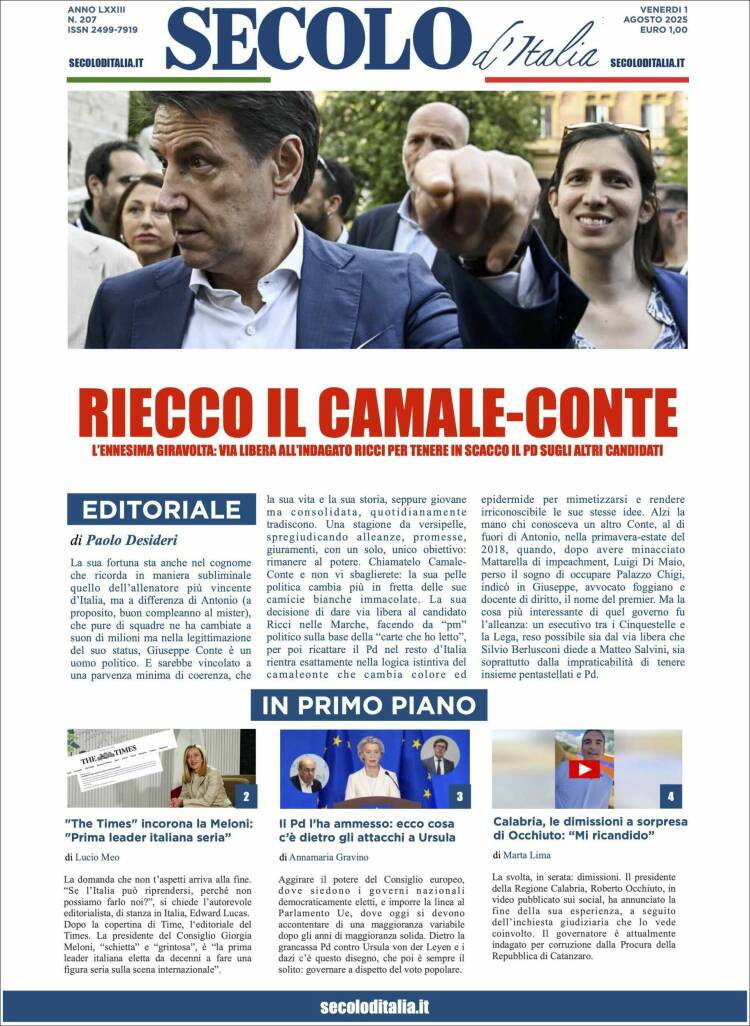 Portada de Secolo d'Italia (Italie)