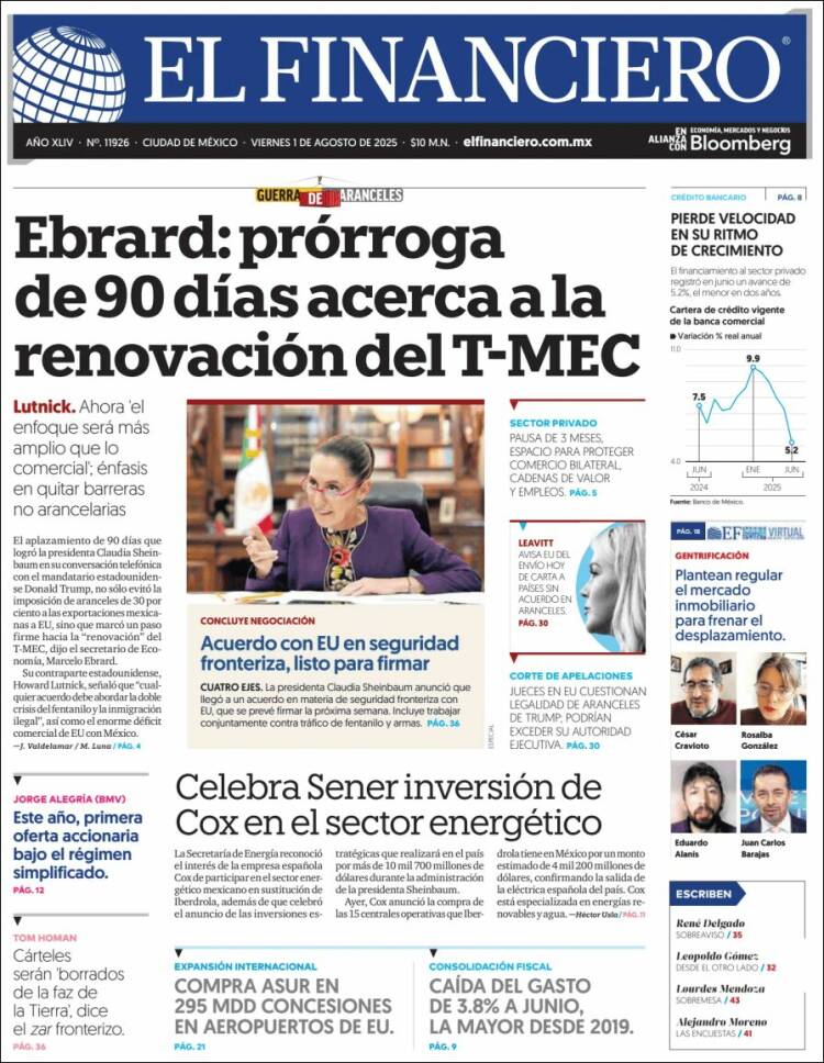Portada de El Financiero (Mexico)