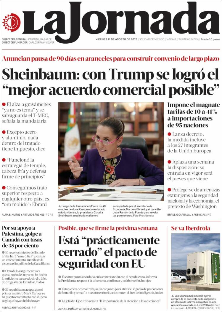 Portada de La Jornada (México)