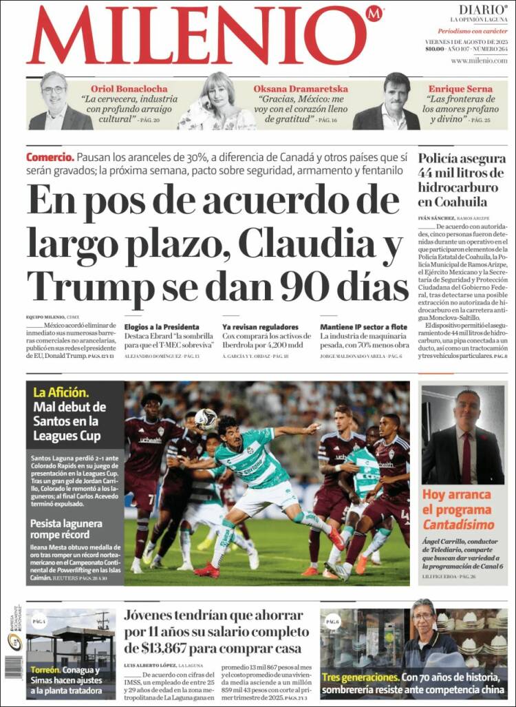 Portada de Milenio - Laguna (México)