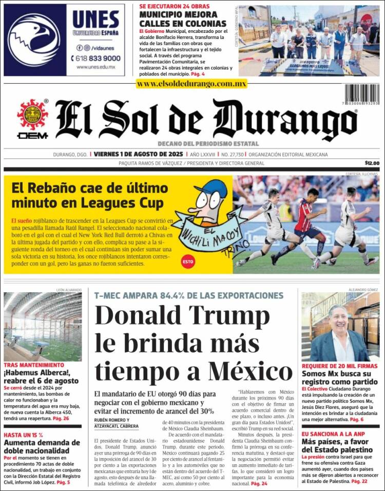 Portada de El Sol de Durango (Mexique)