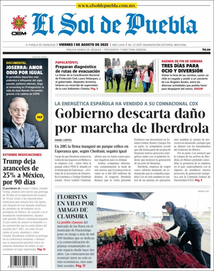 Portada de El Sol de Puebla (Mexique)