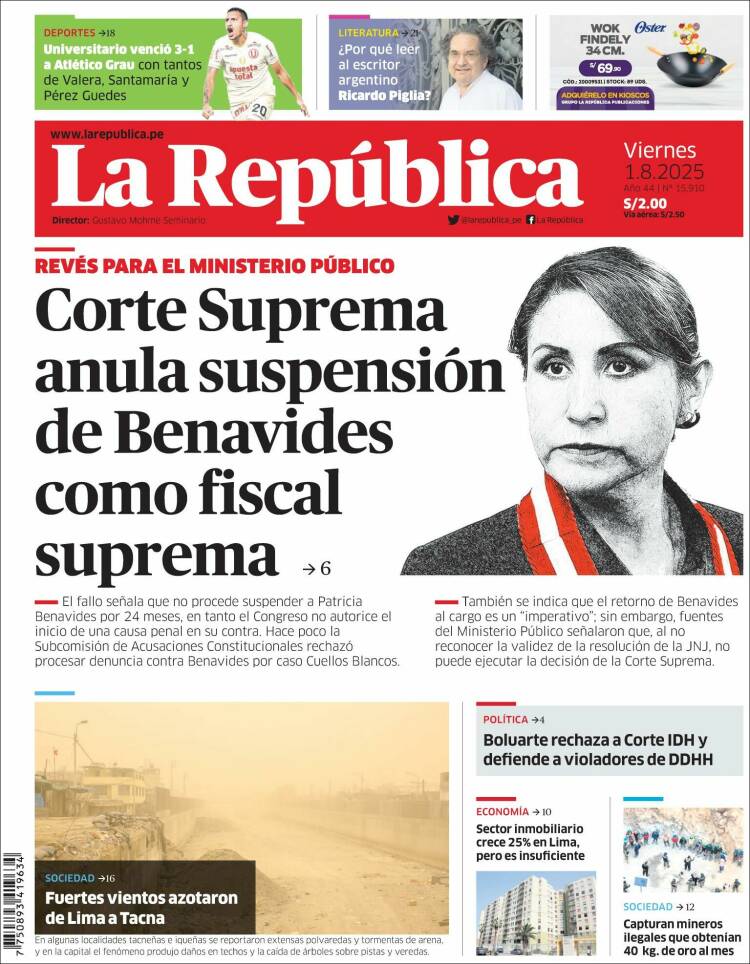 Portada de La Republica (Perú)