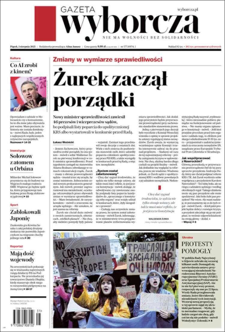 Portada de Gazeta Wyborcza (Polonia)