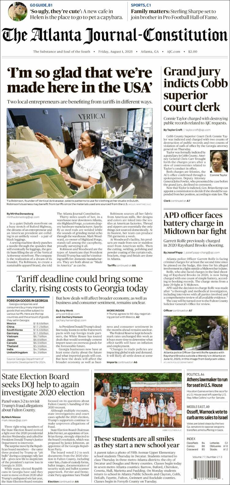 Portada de The Atlanta Journal-Constitution (USA)