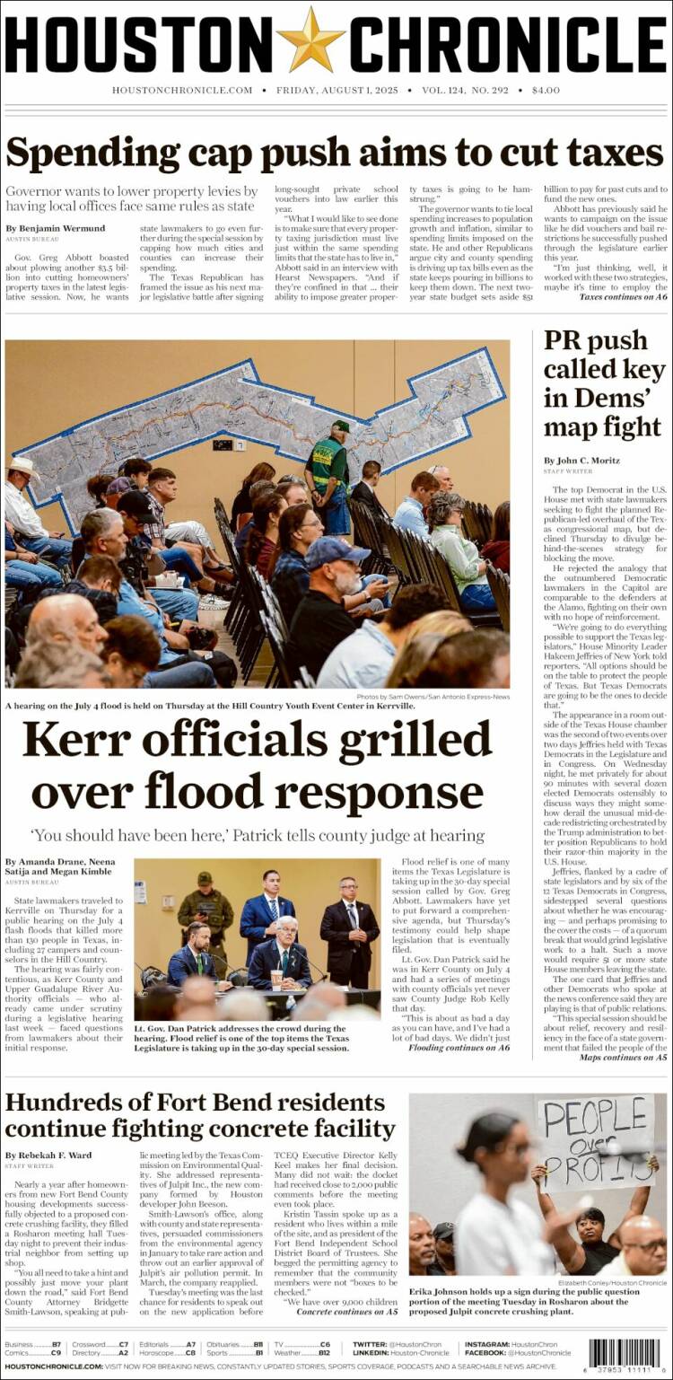 Portada de Houston Chronicle (États-Unis)