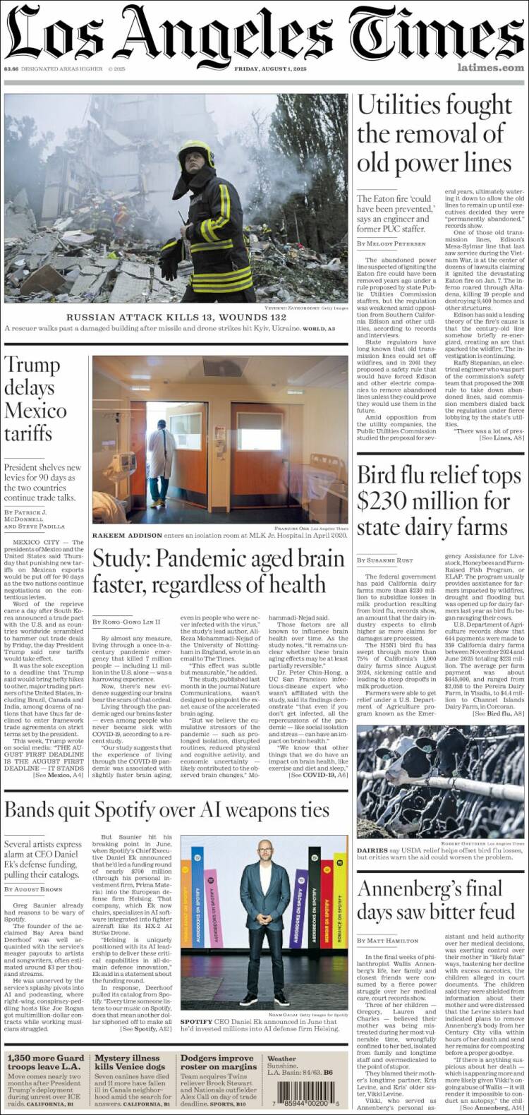 Portada de Los Angeles Times (USA)
