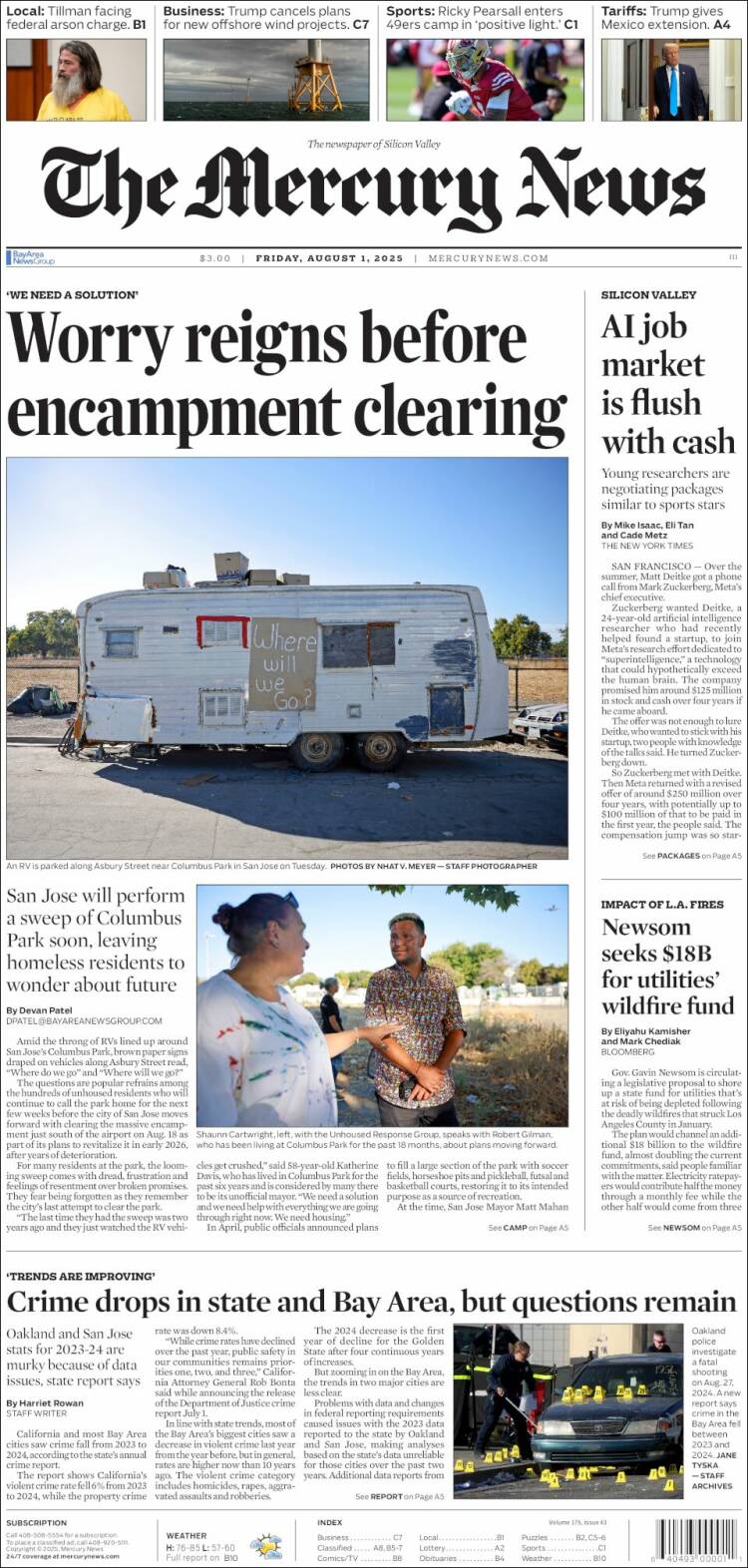 Portada de San Jose Mercury News (États-Unis)