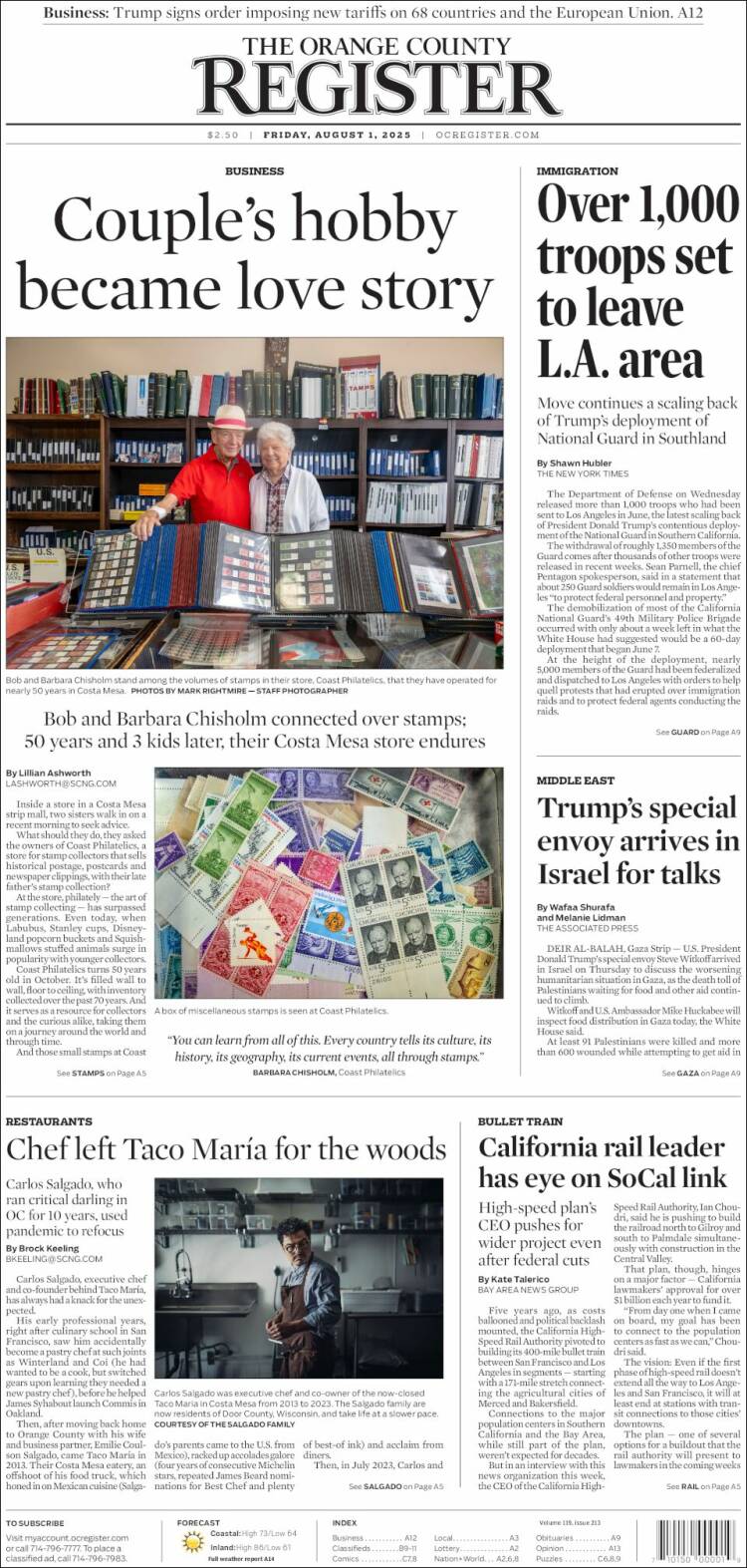 Portada de The Orange County Register (USA)
